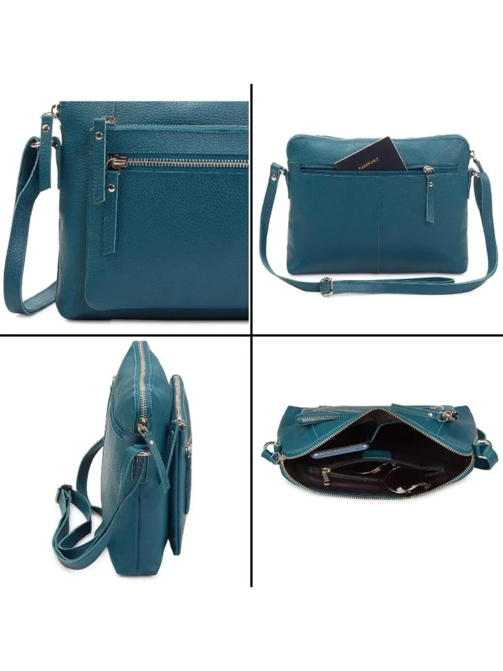 Women's Teal Genuine Leather Sling Purse with Adjustable Strap Crossbody bags